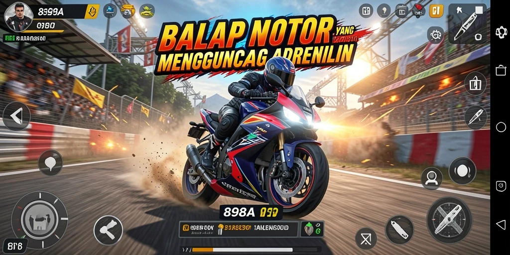 Screenshot gameplay 898A menampilkan aksi balap motor yang mendebarkan.