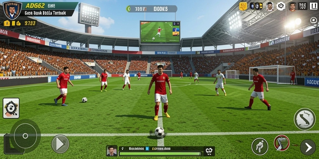 Tampilan gameplay ADG62 yang menegangkan dalam pertandingan sepak bola.