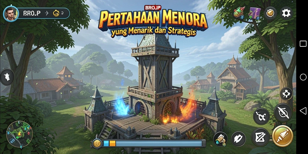 Tampilan gameplay seru di BROJP dengan berbagai menara dan musuh yang menantang.