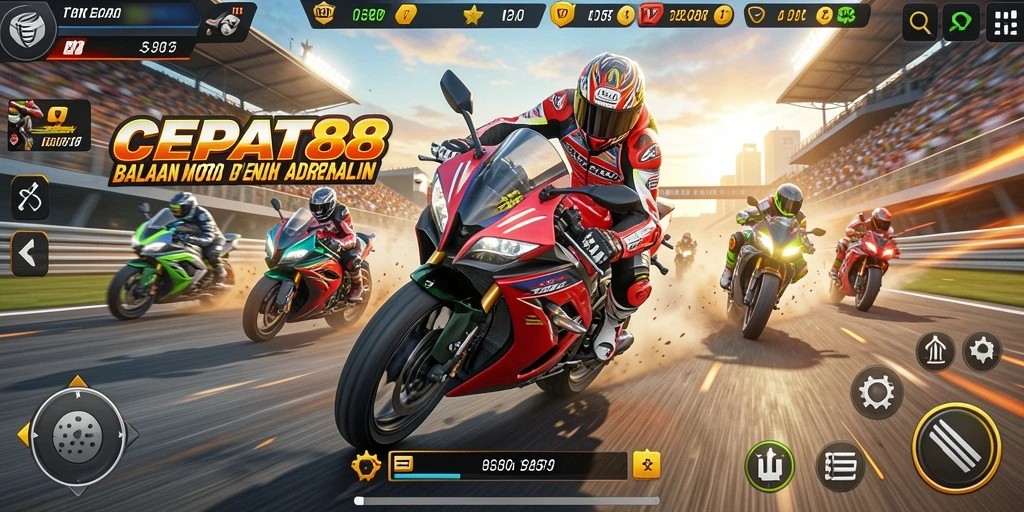 Gameplay seru balapan motor yang mendebarkan.