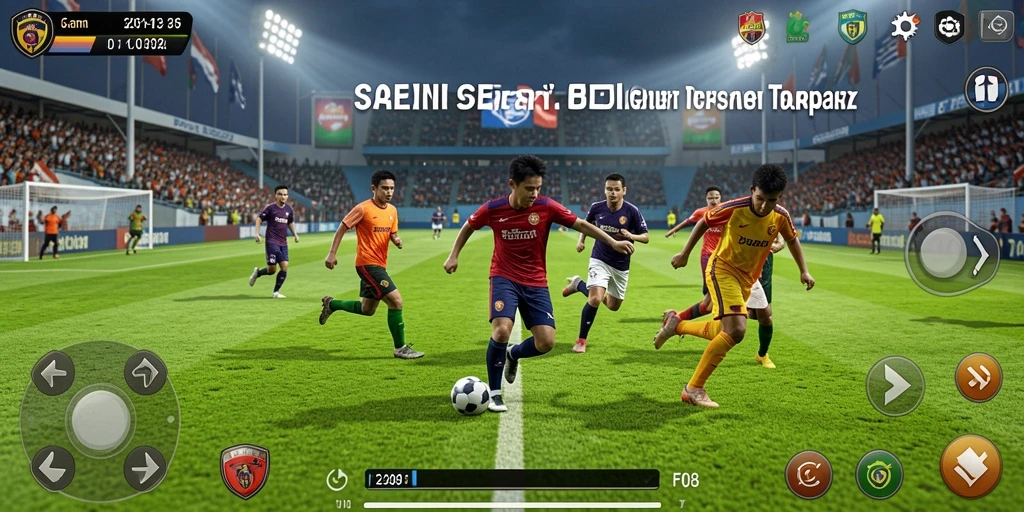 Screenshot menampilkan aksi seru dalam pertandingan sepak bola di F08.