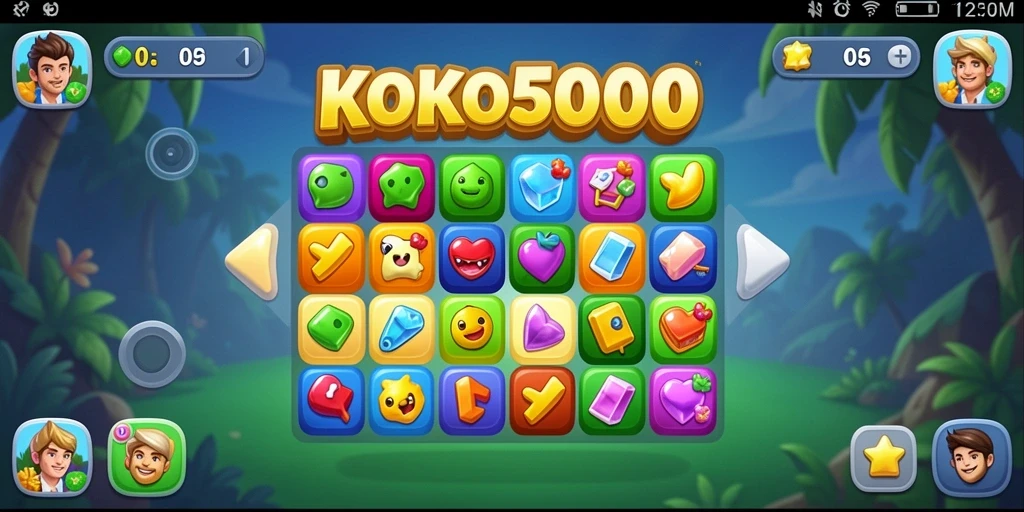 Screenshot gameplay KOKO5000 menampilkan aksi padanan Match-3 yang seru.
