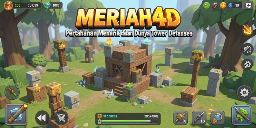 Tampilan menarik gameplay Tower Defense MERIAH4D dengan menara dan musuh.