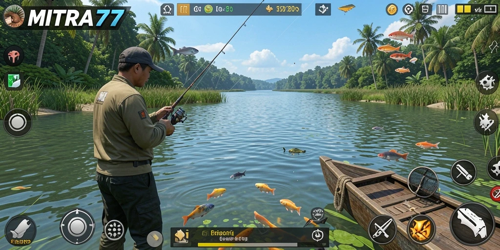 Tampilan gameplay MITRA77 yang menampilkan aksi memancing yang seru.