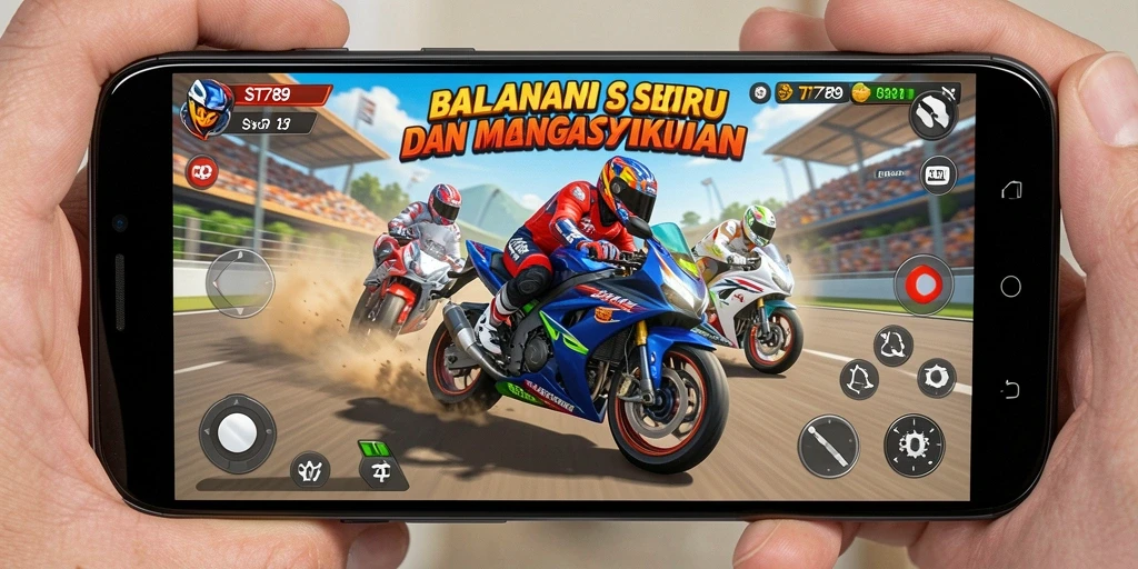 Tampilan permainan ST789 dengan aksi balapan motor yang mendebarkan.