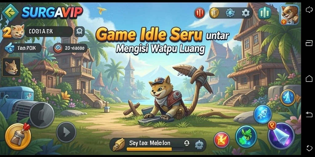 Tampilan gameplay seru dari SURGAVIP dengan elemen Idle.