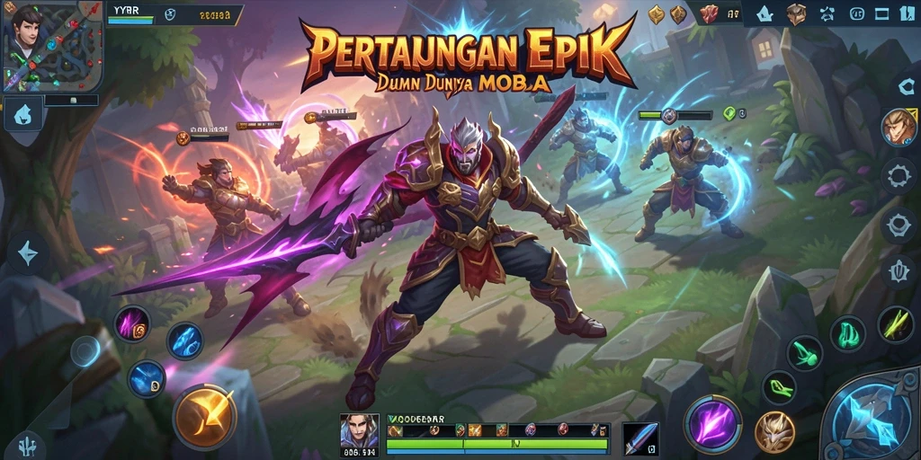 Tampilan seru dari pertarungan di arena game MOBA YYRR.